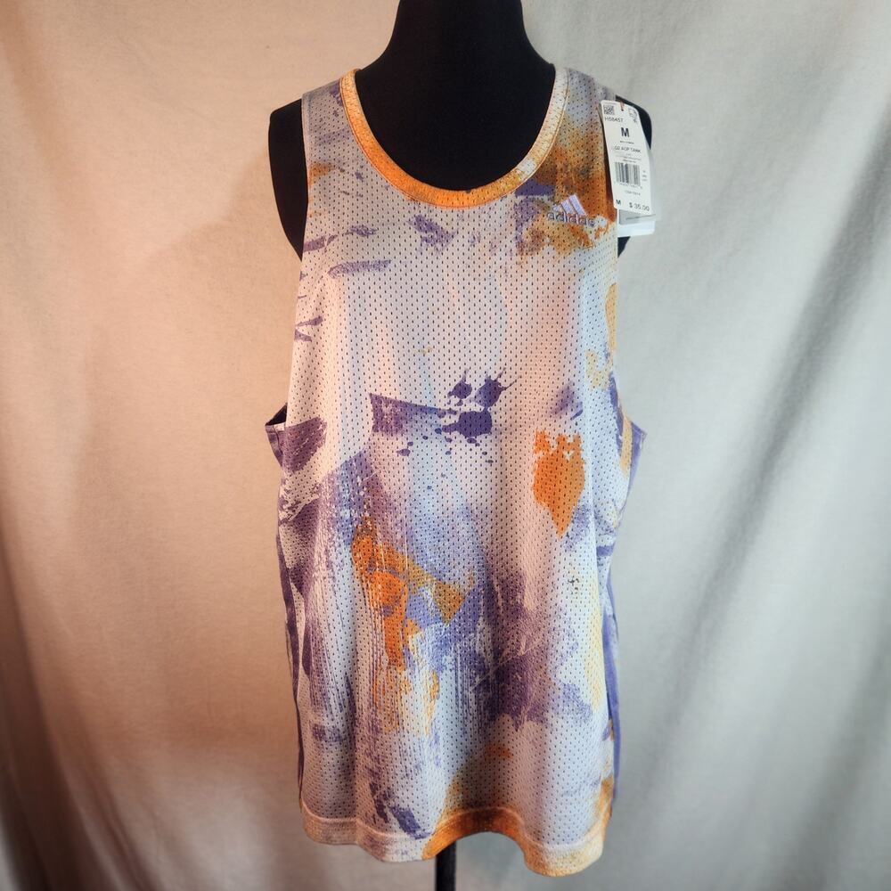 NWT Adidas M Q2 AOP Tank White/Magic Lilac /Orange Unisex Recycled Materials